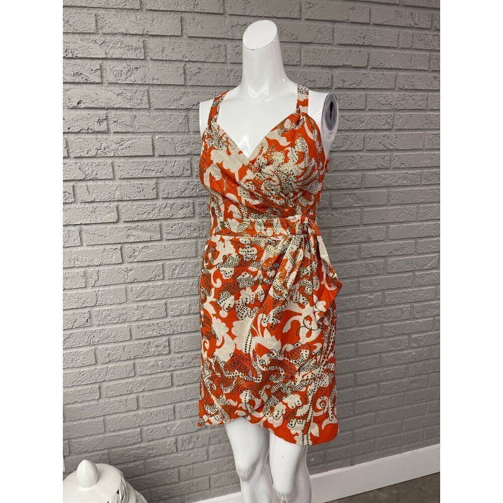 An Original Milly of New York Women Orange & Gold Metallic Halter Sheath Dress 0
